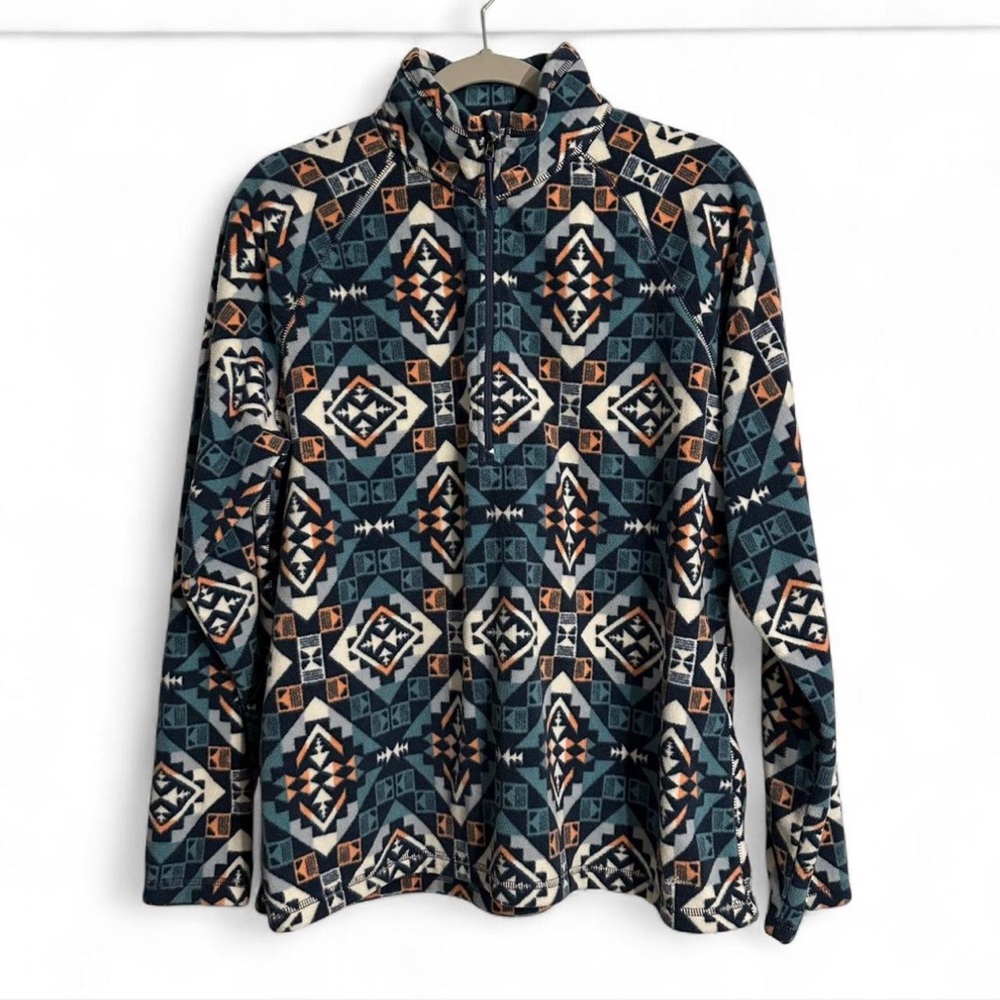 Eddie‎ Bauer XL Geometric Aztec Southwestern Fleece Quarter Zip Pullover